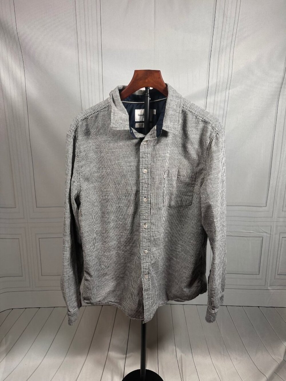 Goodfellow & Co XL Long Sleeve Button-Up Shirt Black White Striped Cotton